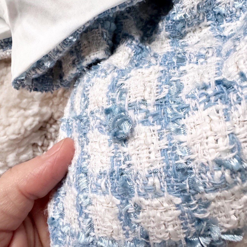 Jason Wu tweed crop plaid check blue white blazer 8 - Picture 5 of 9